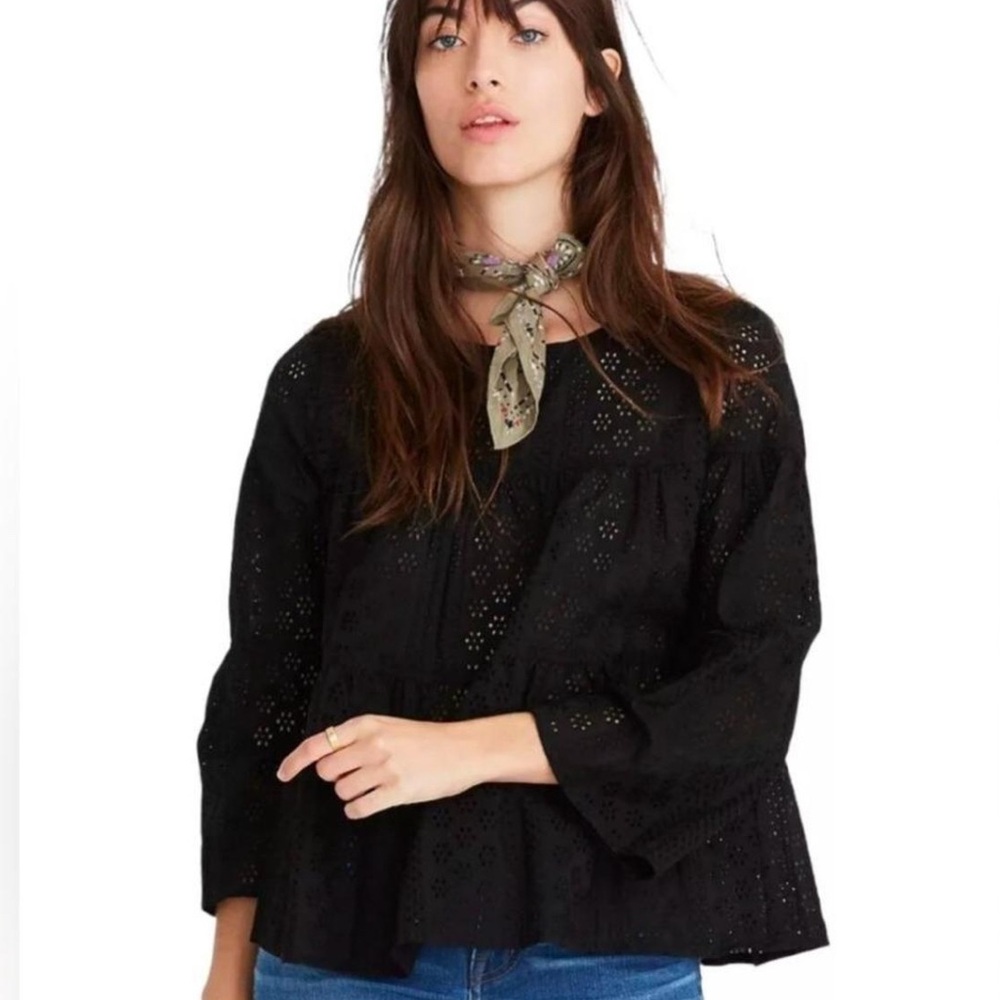 Madewell Black Eyelet Peasant Top - Women